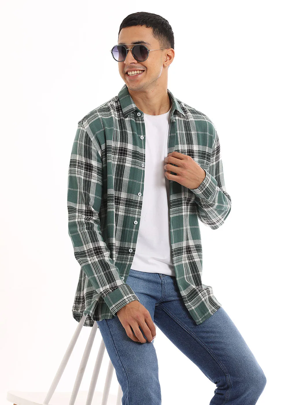 Dobby Dark Green Check Shirt