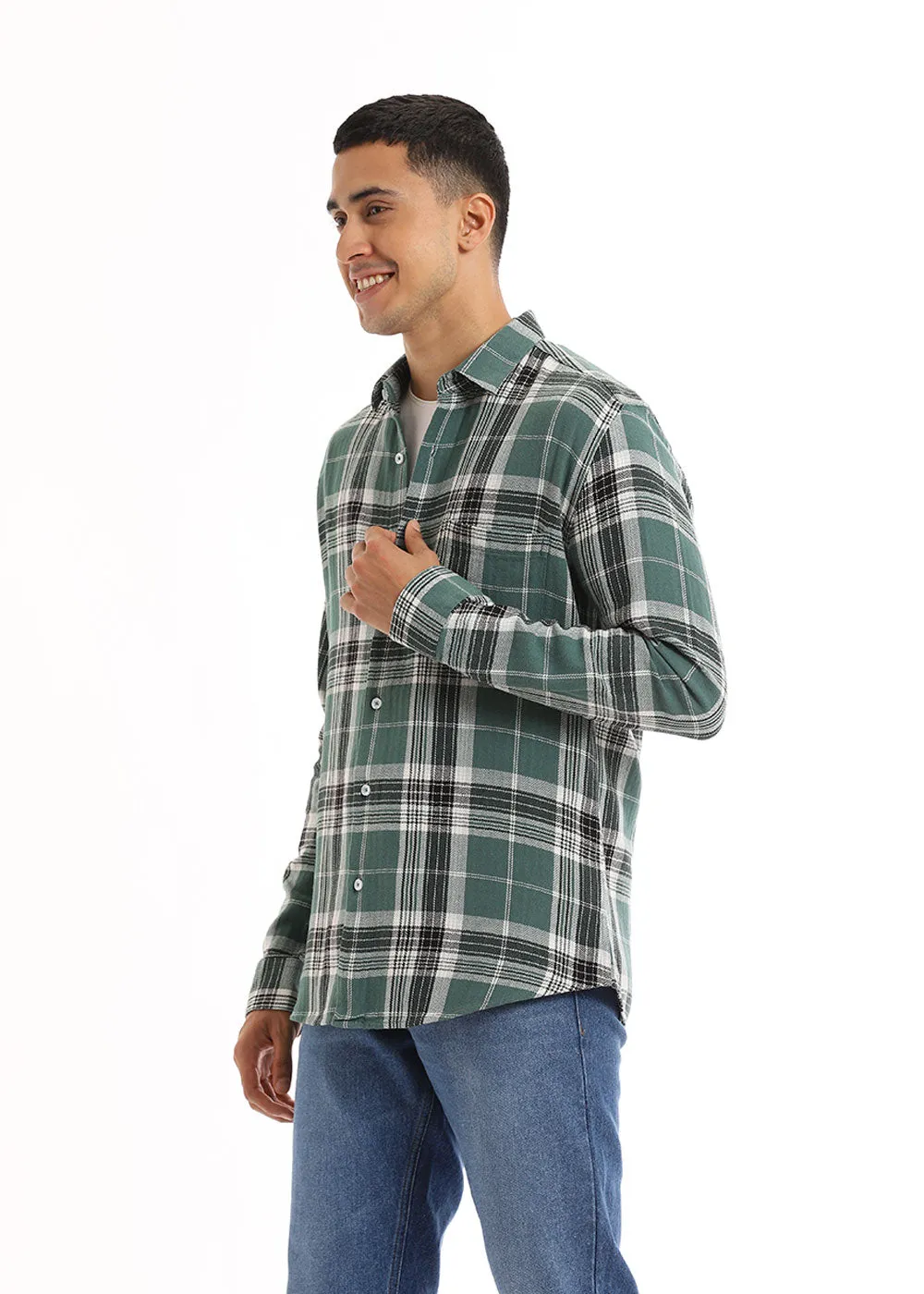 Dobby Dark Green Check Shirt