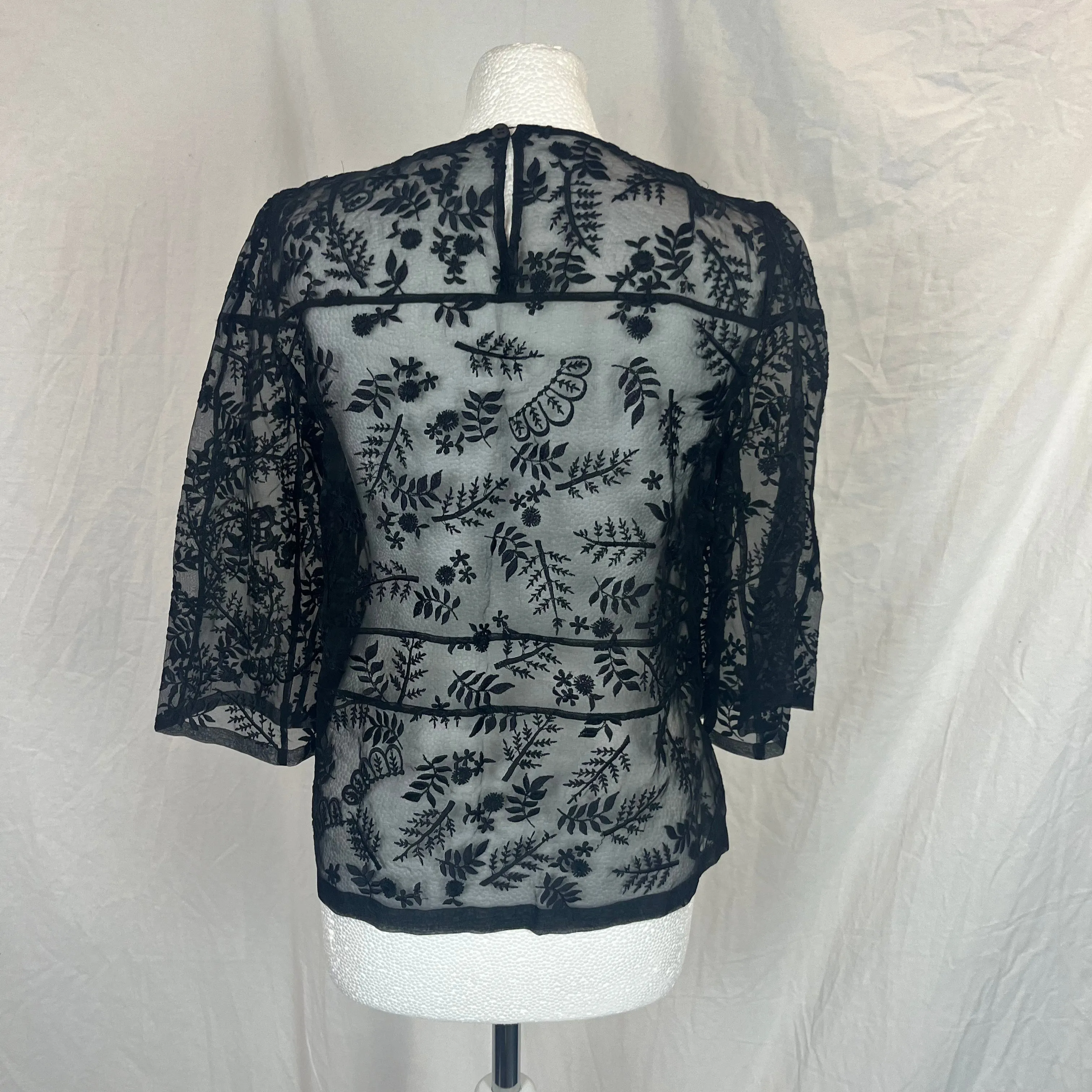 Dries Van Noten Brand New Black Embroidered Organza Top S