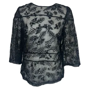 Dries Van Noten Brand New Black Embroidered Organza Top S