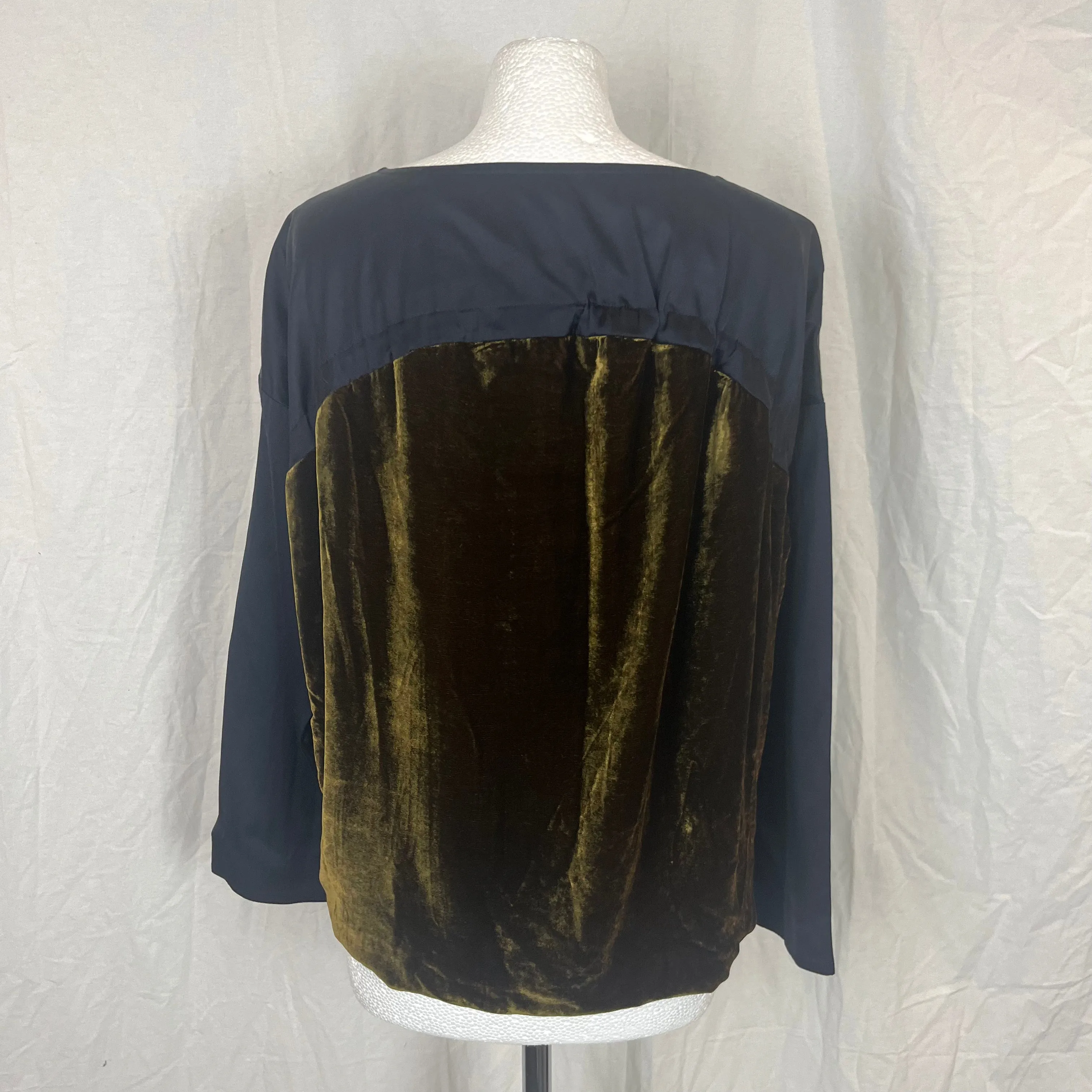 Dries Van Noten Navy & Cinnamon Velvet Silky Top XXS/XS/S/M