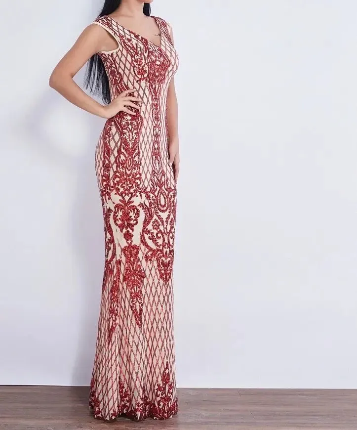 Effie Sleeveless Sequin Evening dress