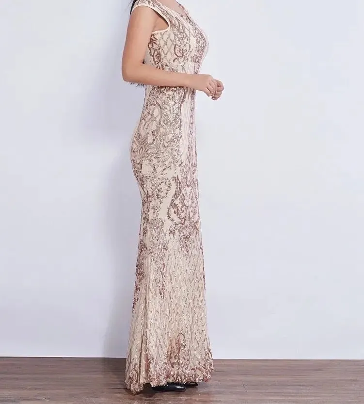 Effie Sleeveless Sequin Evening dress