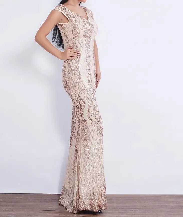 Effie Sleeveless Sequin Evening dress