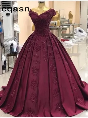 Elegant Custom Evening Dress Burgundy Ball Gown Long Prom Dress ER2071