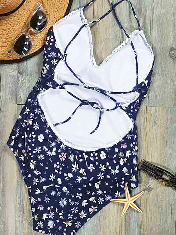 Floral Cross Back Beach One-piece Swimsuit