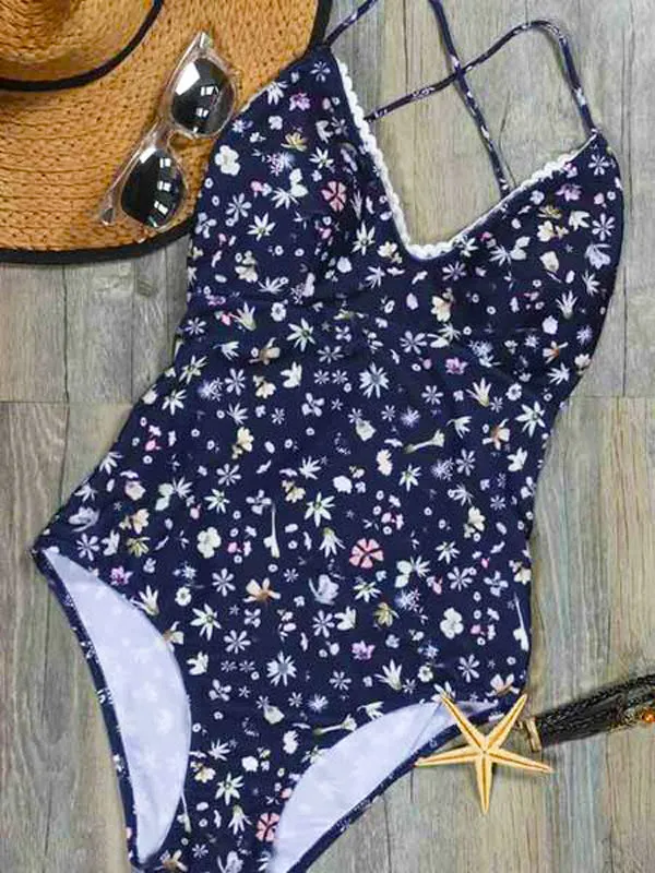 Floral Cross Back Beach One-piece Swimsuit