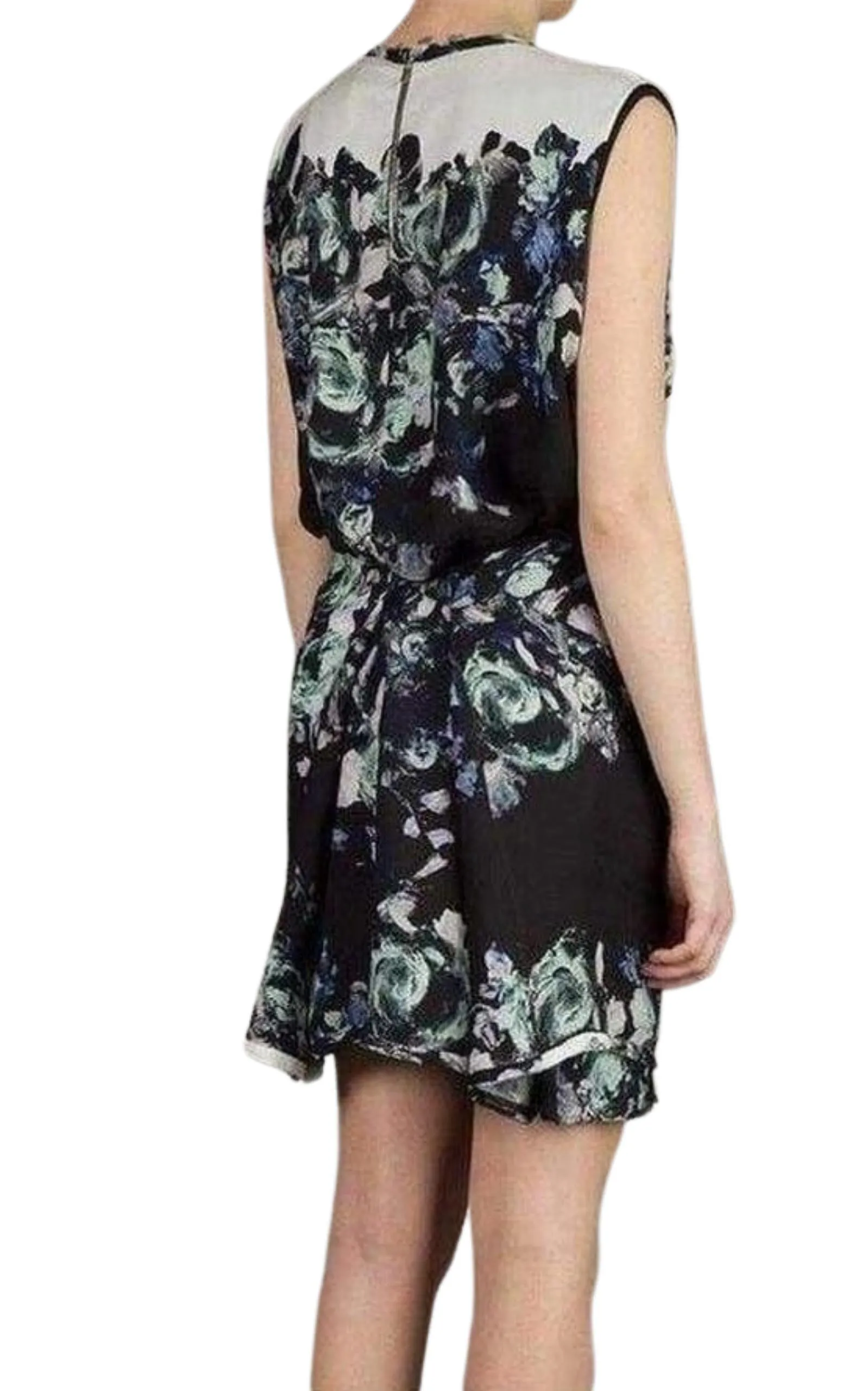 Floral Printed Fringe Silk Dress