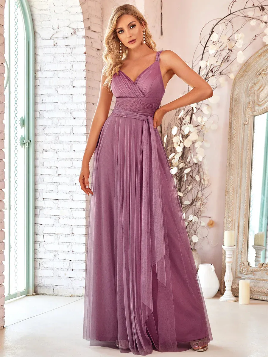 Flowy Tulle Pleated Bridesmaid Dress