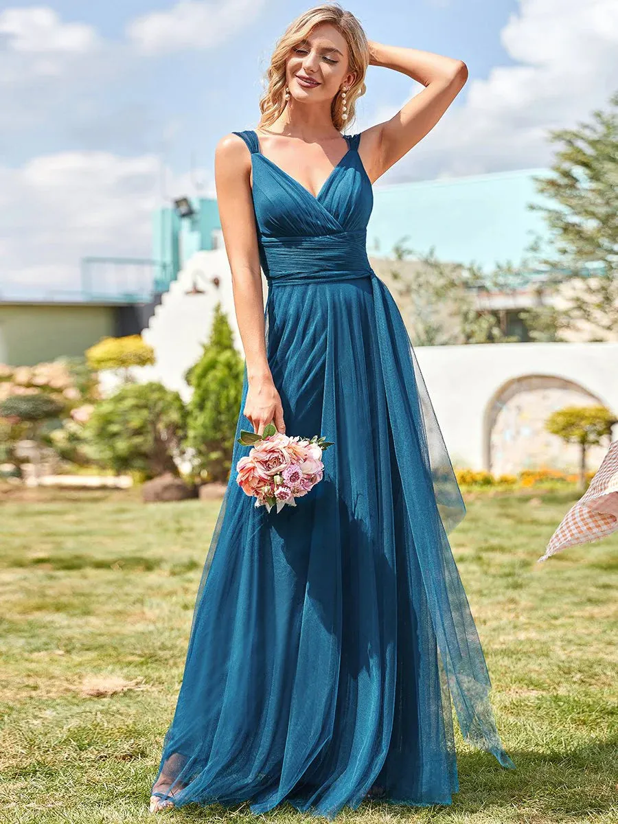 Flowy Tulle Pleated Bridesmaid Dress