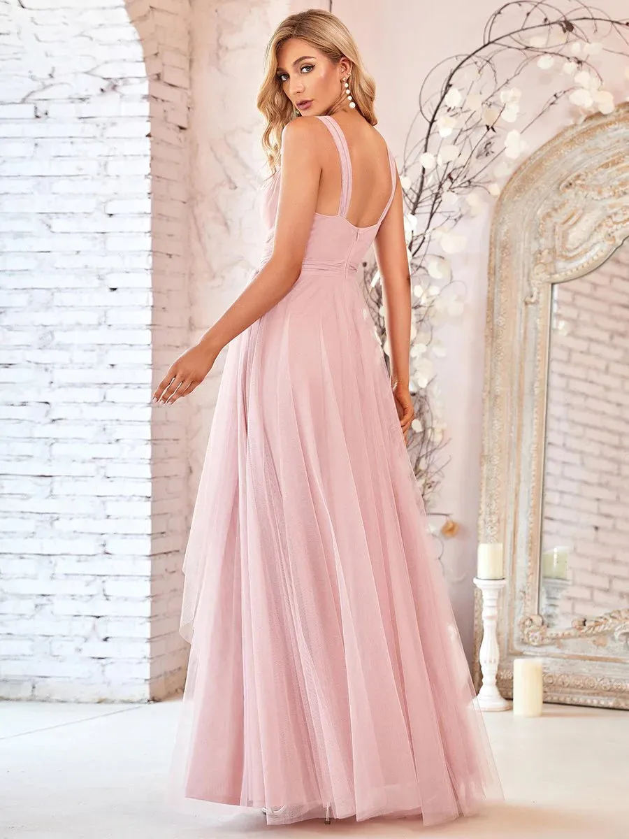 Flowy Tulle Pleated Bridesmaid Dress