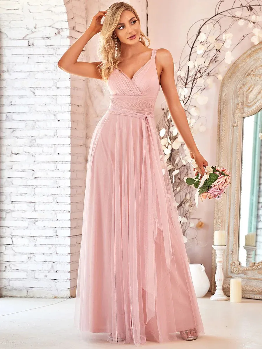 Flowy Tulle Pleated Bridesmaid Dress