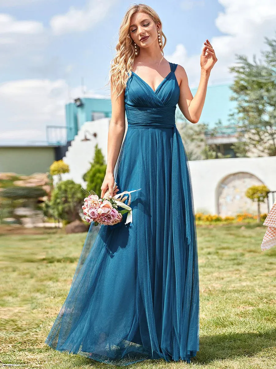 Flowy Tulle Pleated Bridesmaid Dress