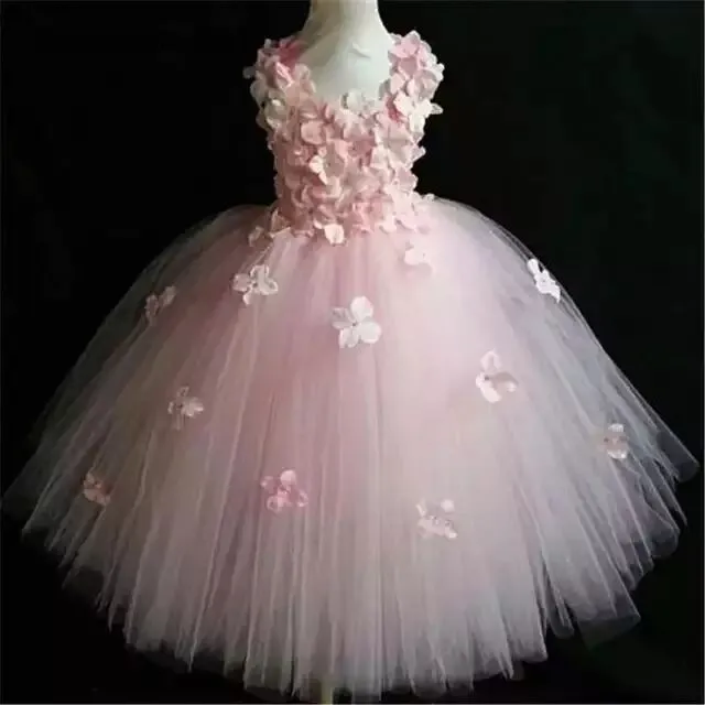 Girls Pink Fairy Flower Petals Tutu Dress