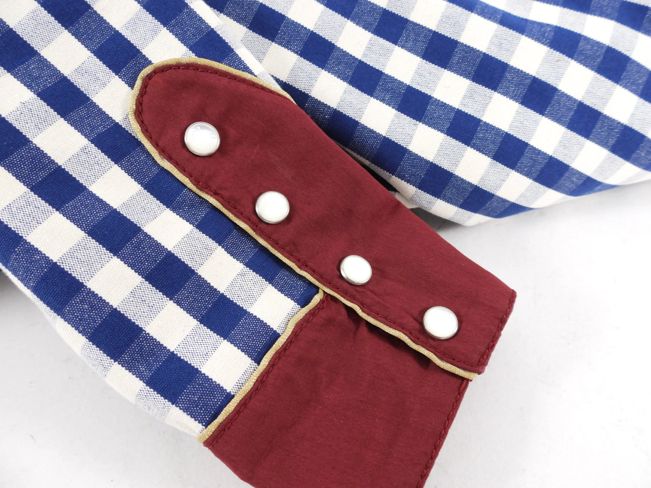 Gucci Blue and Red Check Snap Western Style Embroidered Shirt - S (4/6)