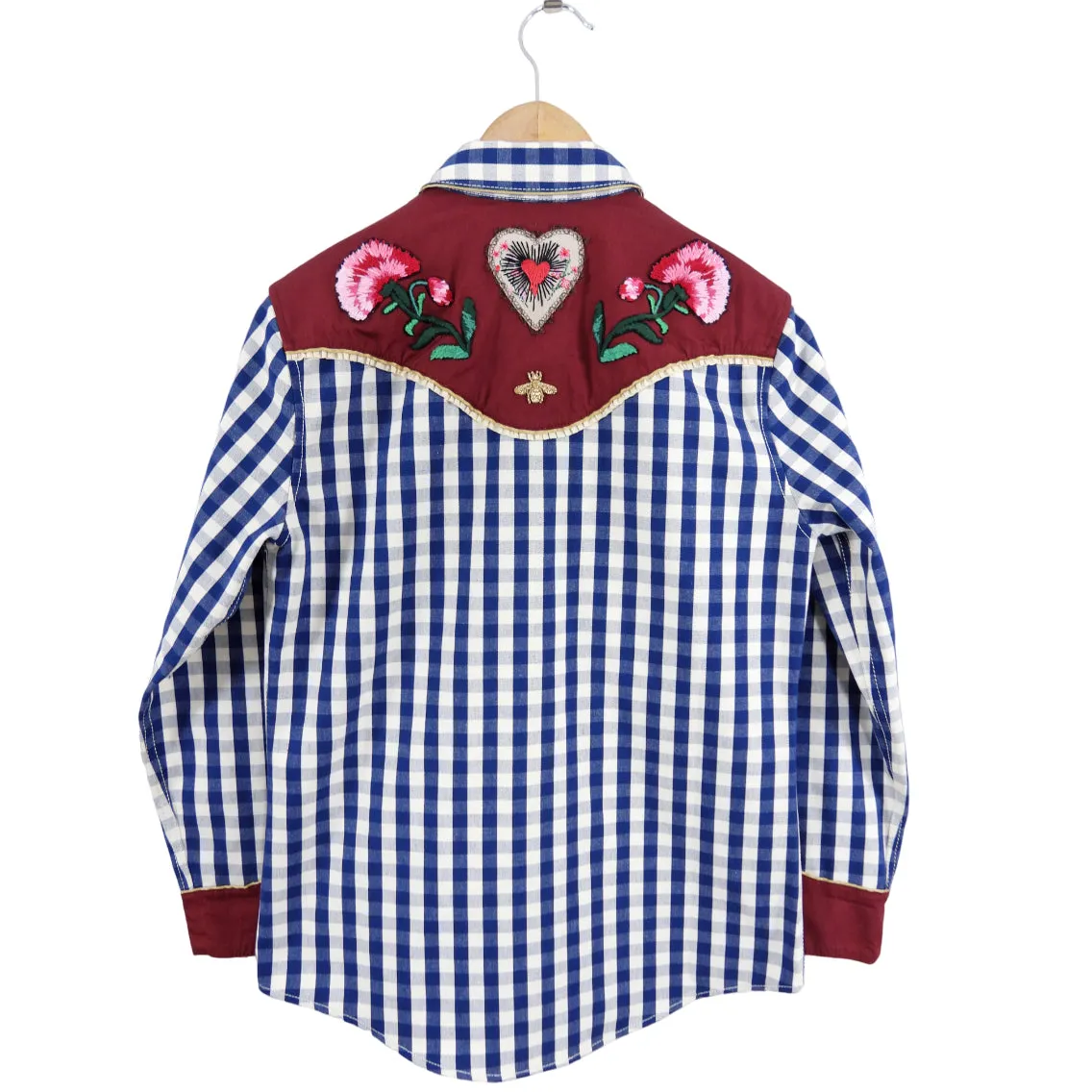 Gucci Blue and Red Check Snap Western Style Embroidered Shirt - S (4/6)