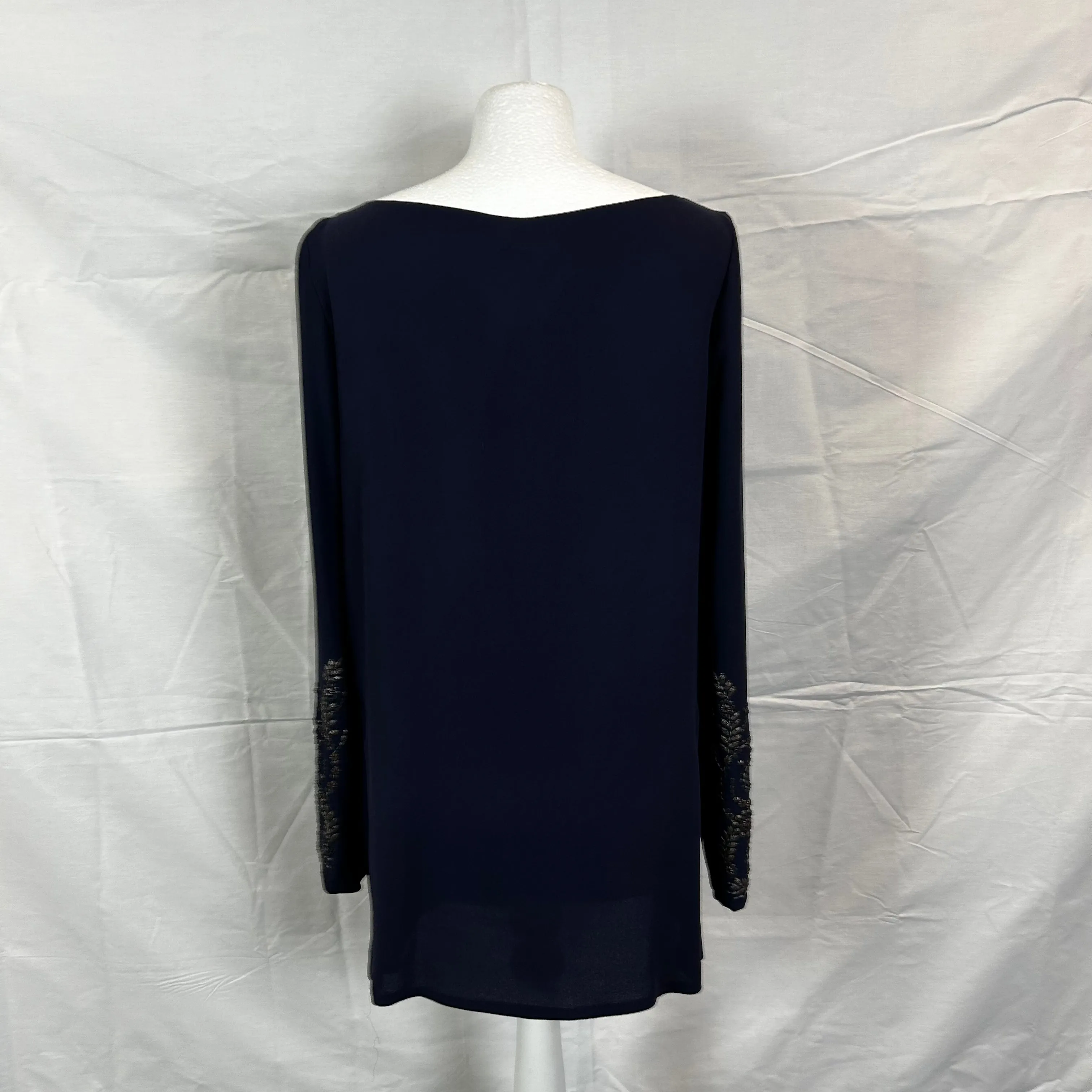 Hermes Navy Embellished Silk Chiffon Tunic Top M