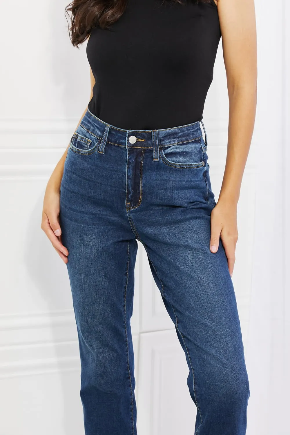 Judy Blue Crystal Full Size High Waisted Cuffed Boyfriend Jeans