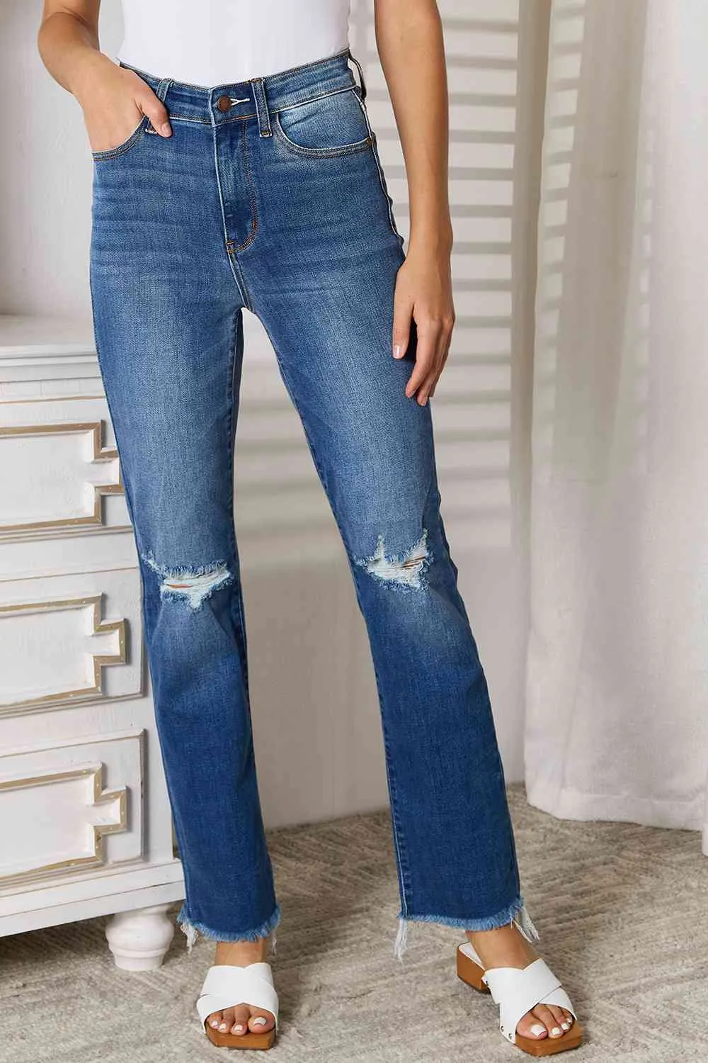 Judy Blue Full Size Distressed Raw Hem Jeans