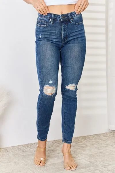 Judy Blue High Waist Distressed Slim Jeans (Online Exclusive)