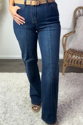 Judy Blue Joy Front Seam Wide Leg Jeans : Dark Blue