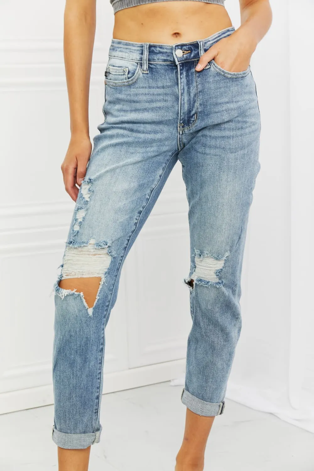 Judy Blue Malia Full Size Mid Rise Boyfriend Jeans