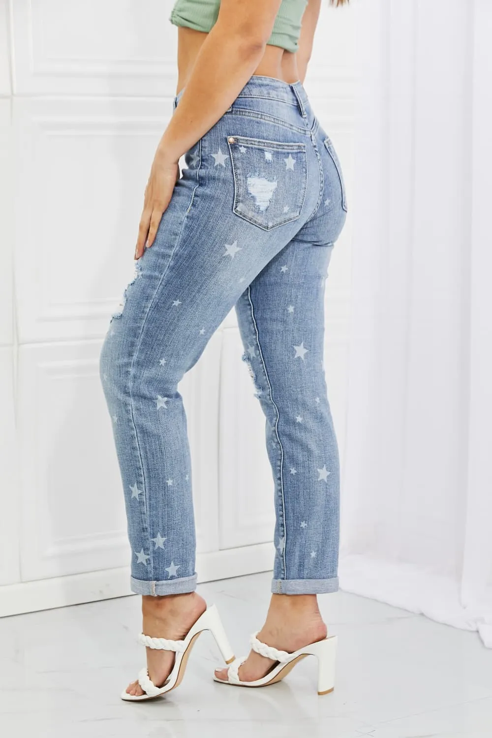 Judy Blue Sarah Full Size Star Pattern Boyfriend Jeans