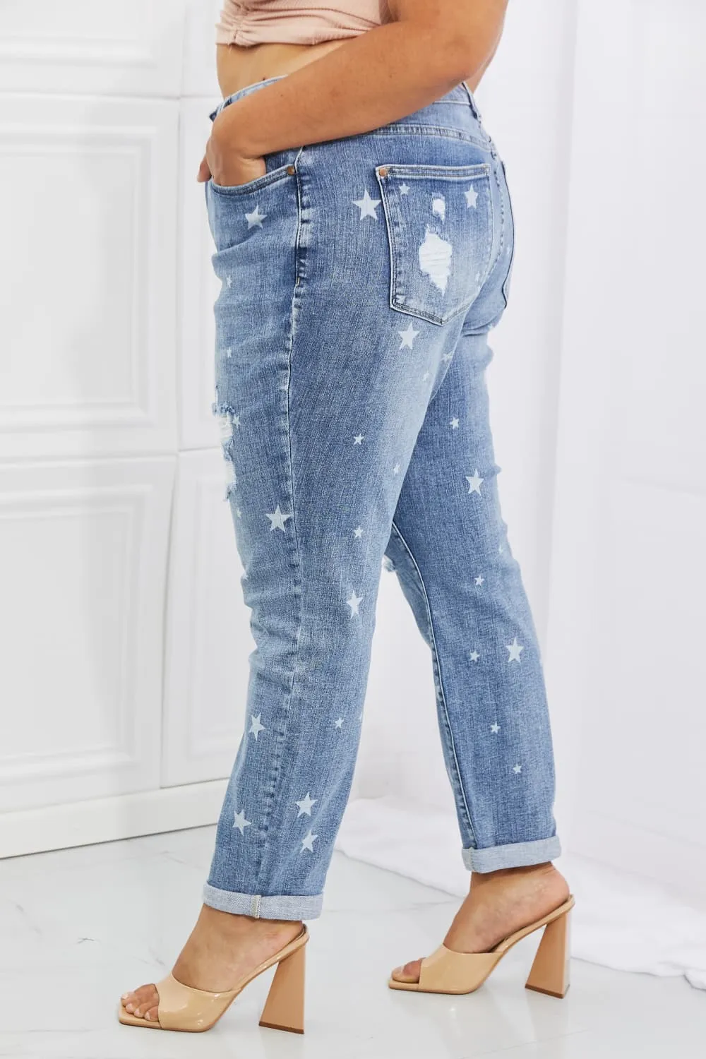 Judy Blue Sarah Full Size Star Pattern Boyfriend Jeans