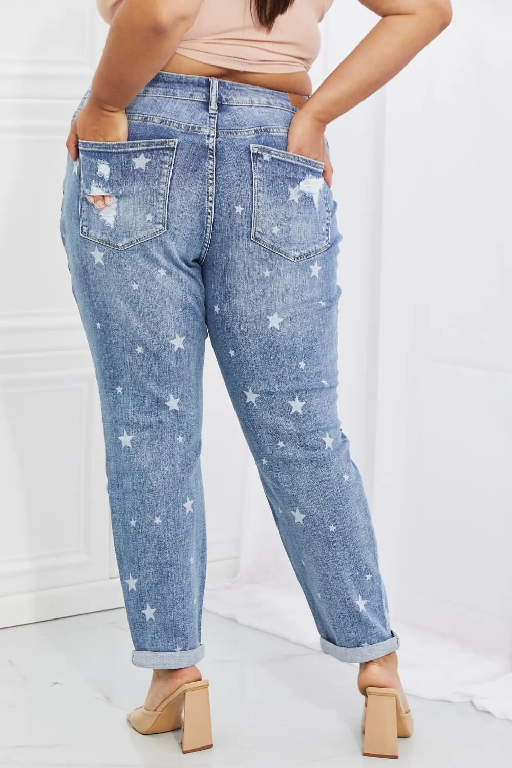 Judy Blue Sarah Full Size Star Pattern Boyfriend Jeans