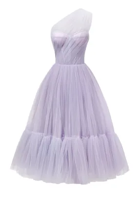 Lavender One-Shoulder Cocktail Tulle Dress