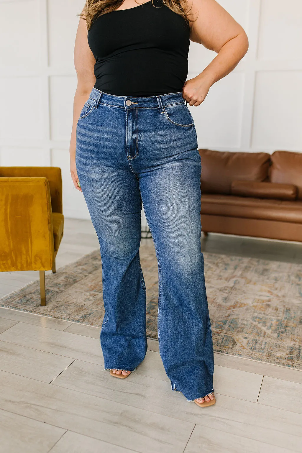 Layla High Rise Raw Hem Flare Jeans no