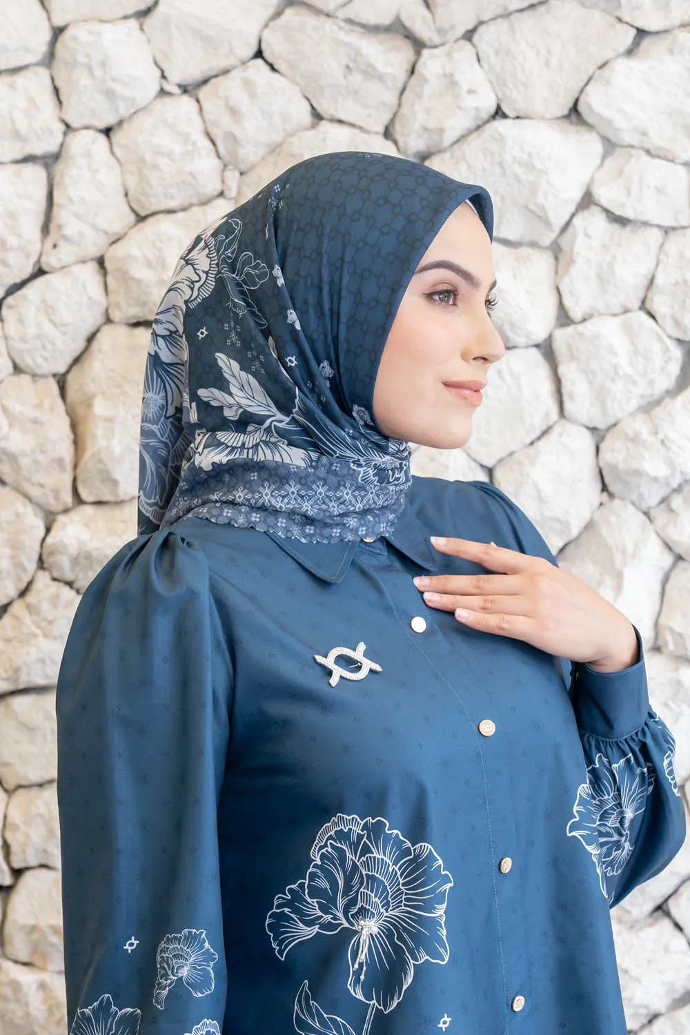 Leysha Shirt & Scarf Set Lunar Blue