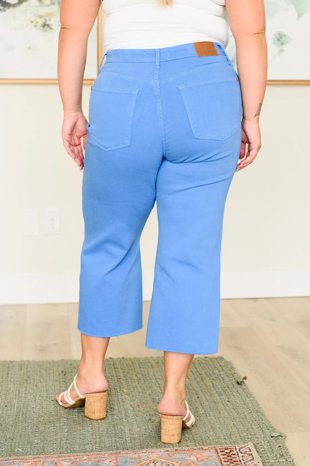 Lisa High Rise Control Top Wide Leg Crop Jeans by Judy Blue - Sky Blue