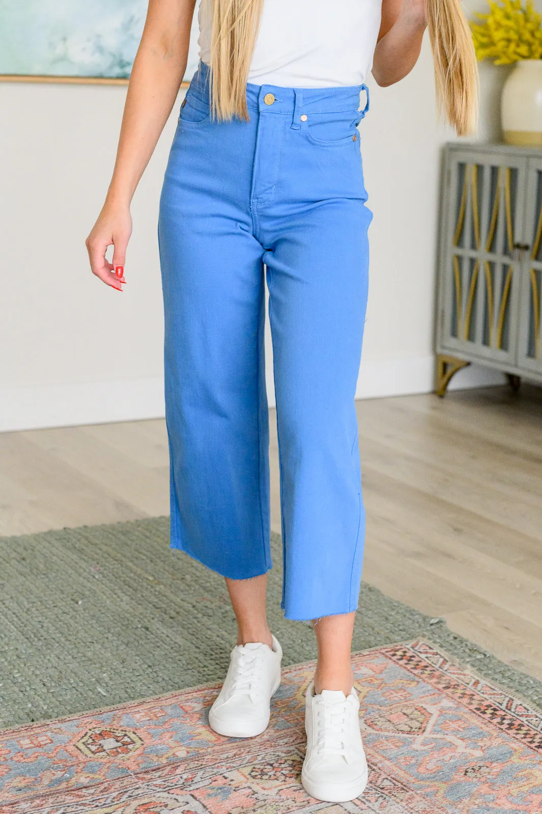 Lisa High Rise Control Top Wide Leg Crop Jeans by Judy Blue - Sky Blue