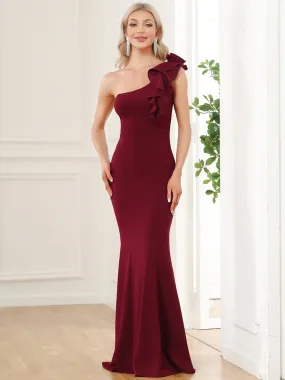 Long One Shoulder Fitted Gown   00052