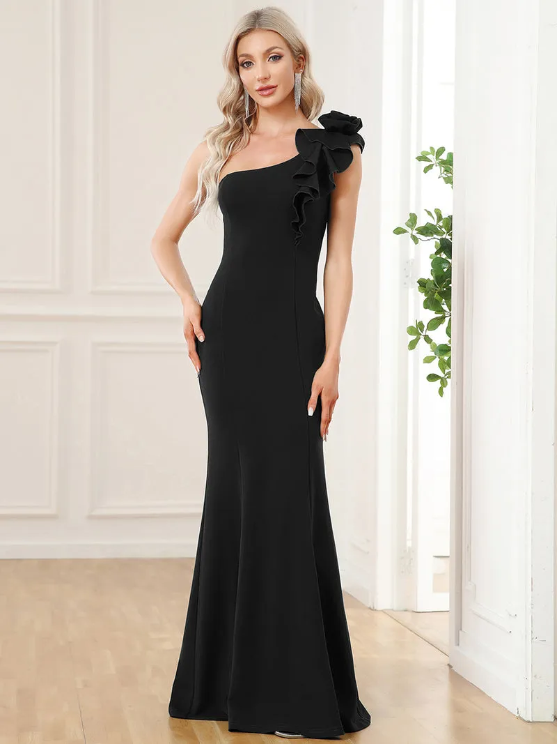 Long One Shoulder Fitted Gown   00052