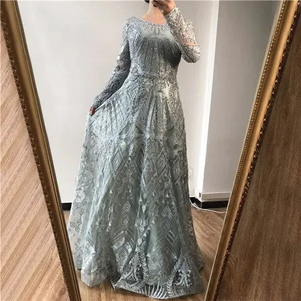 Luxury Crystal Long Sleeves Evening Dress