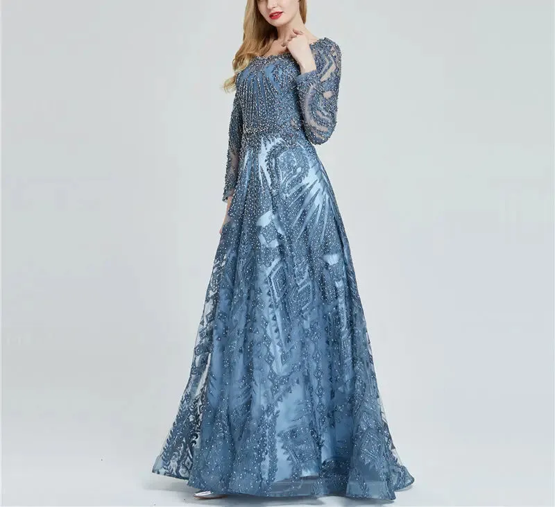 Luxury Crystal Long Sleeves Evening Dress