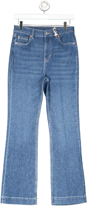 M&S Blue High Waisted Crease Front Slim Flare Jeans UK 10