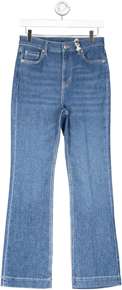 M&S Blue High Waisted Crease Front Slim Flare Jeans UK 10