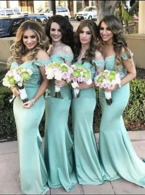 Mermaid Sweep Train Mint Green Bridesmaid Dress