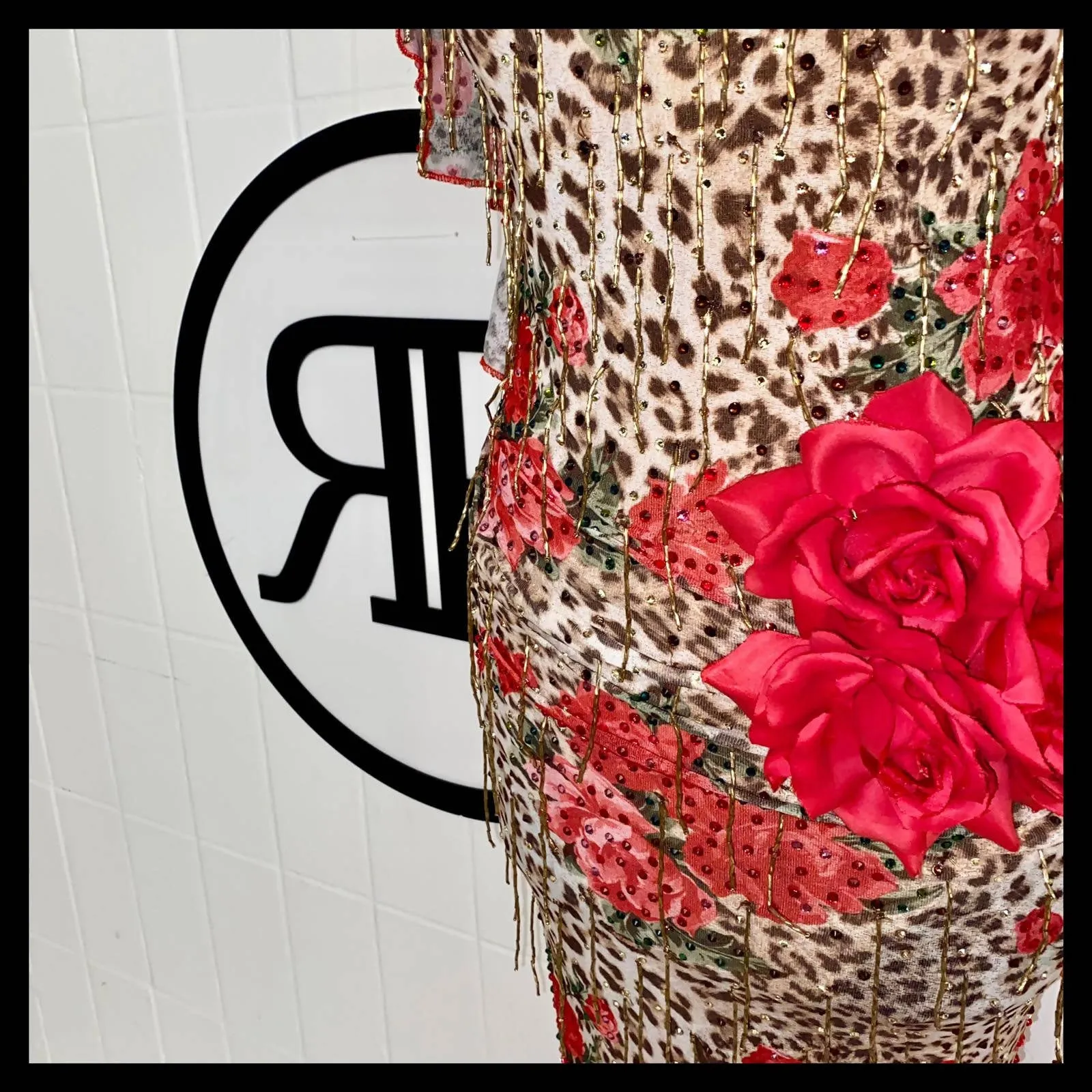 New Leopard & Roses Beaded Latin Dress