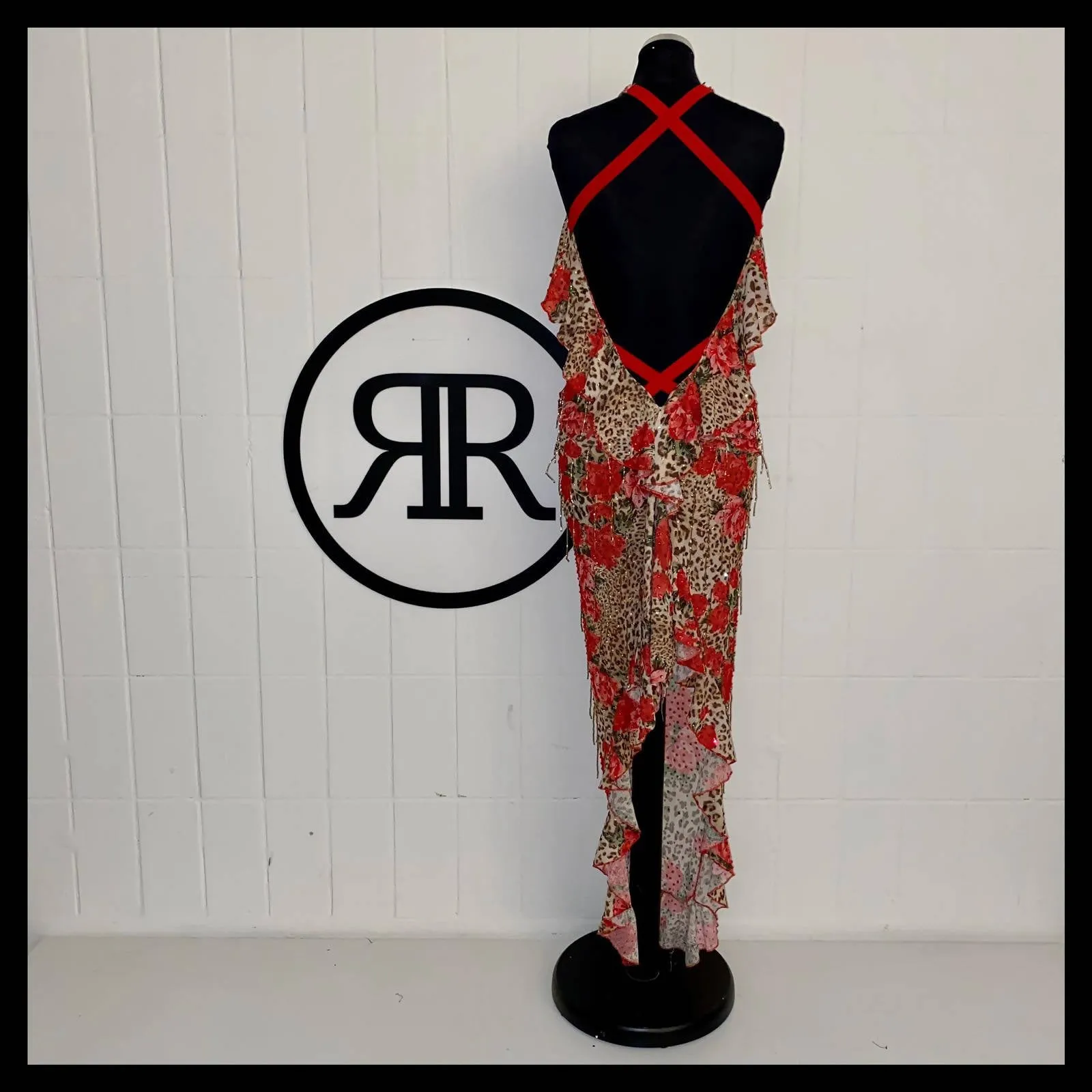 New Leopard & Roses Beaded Latin Dress