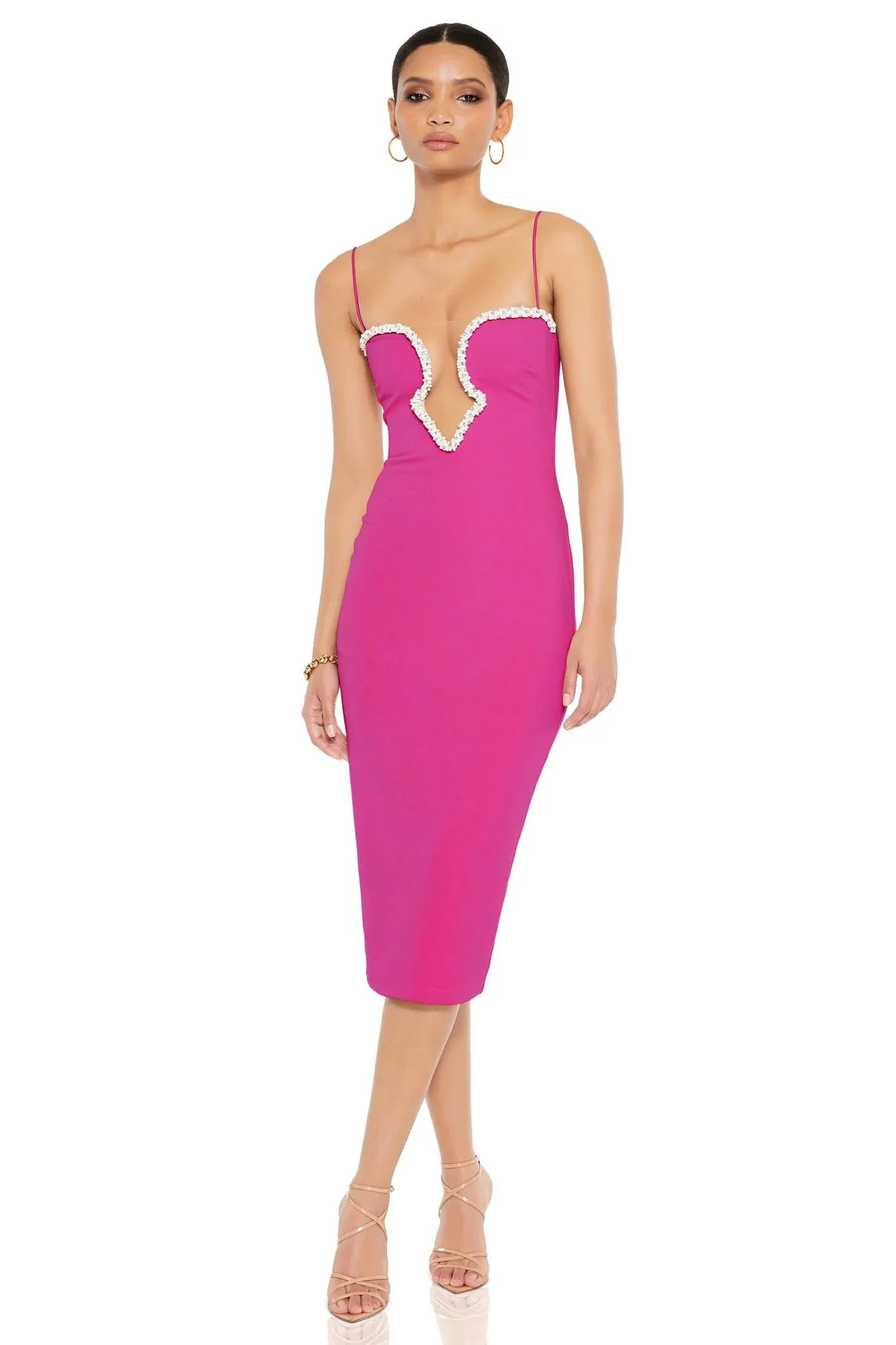 Nookie Adorn Midi Dress - Fuchsia