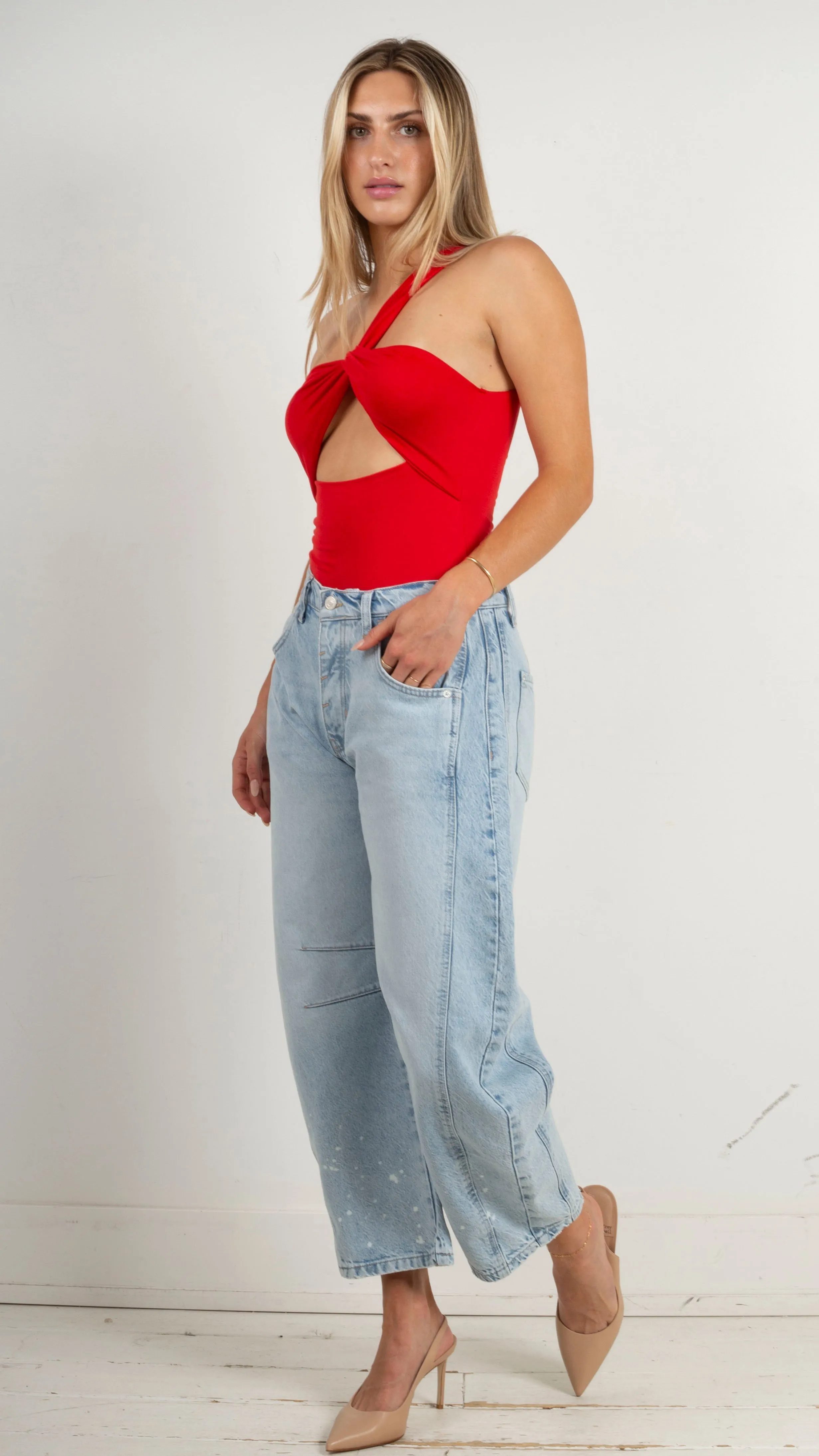 Olivia One Shoulder Bodysuit - Red