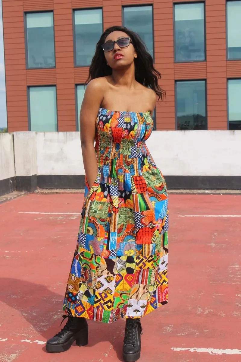 Patchwork Dress in Ankara Print - Festival Dress