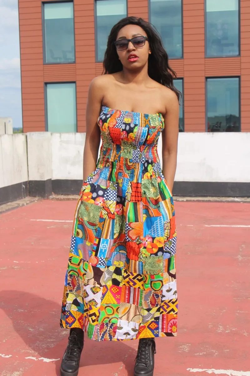 Patchwork Dress in Ankara Print - Festival Dress