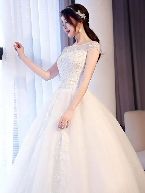 Princess Wedding Dresses Lace Beaded Ball Gowns Sleeveless Floor Length Bridal Dress