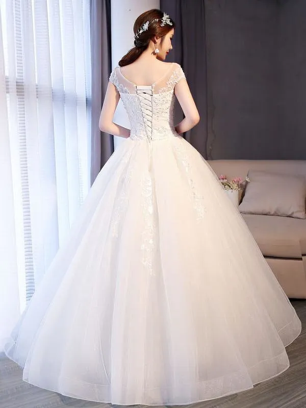 Princess Wedding Dresses Lace Beaded Ball Gowns Sleeveless Floor Length Bridal Dress