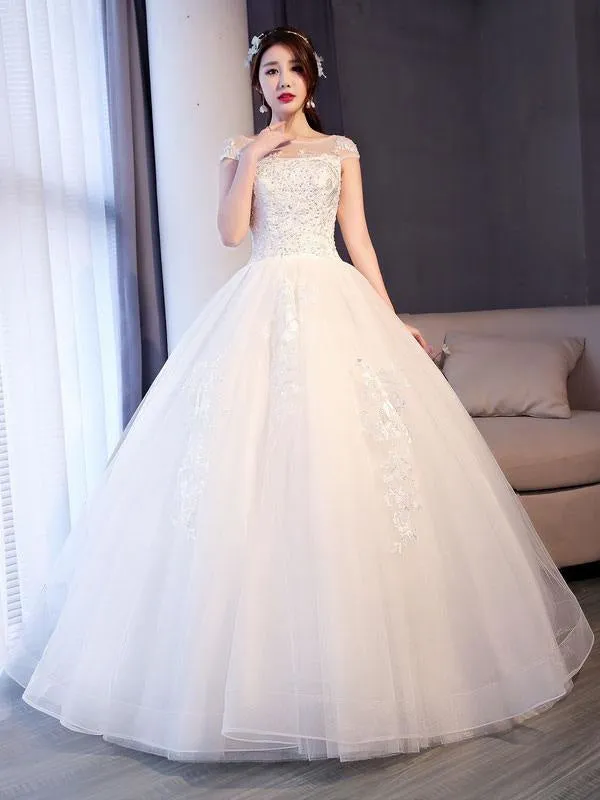 Princess Wedding Dresses Lace Beaded Ball Gowns Sleeveless Floor Length Bridal Dress